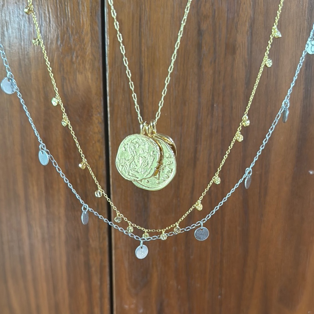 3 Set - Gorjana Gold and Silver Layered Necklace Set (3) with Beads and Pendant